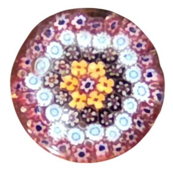 2 Paperweights Millefiori Glass Round Square Blue Crystal Apx. 2" - Picture 9 of 15